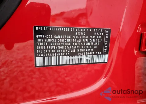 2014 Volkswagen Jetta Se из США, поврежденный, VIN 3VWD17AJ9EM420162